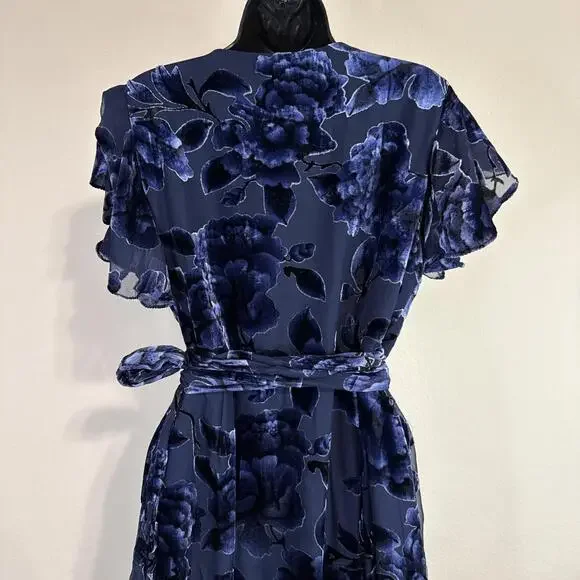 Anthropologie Hutch Short Sleeve Velvet Burnout Wrap Floral Maxi Dress ZOLA - XL - Picture 10 of 15